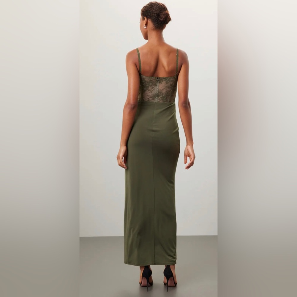 Sz M RTR 
Katie May
Willow Gown Olive Corset Floor Length Dress Lace ruffle slit - Picture 4 of 9